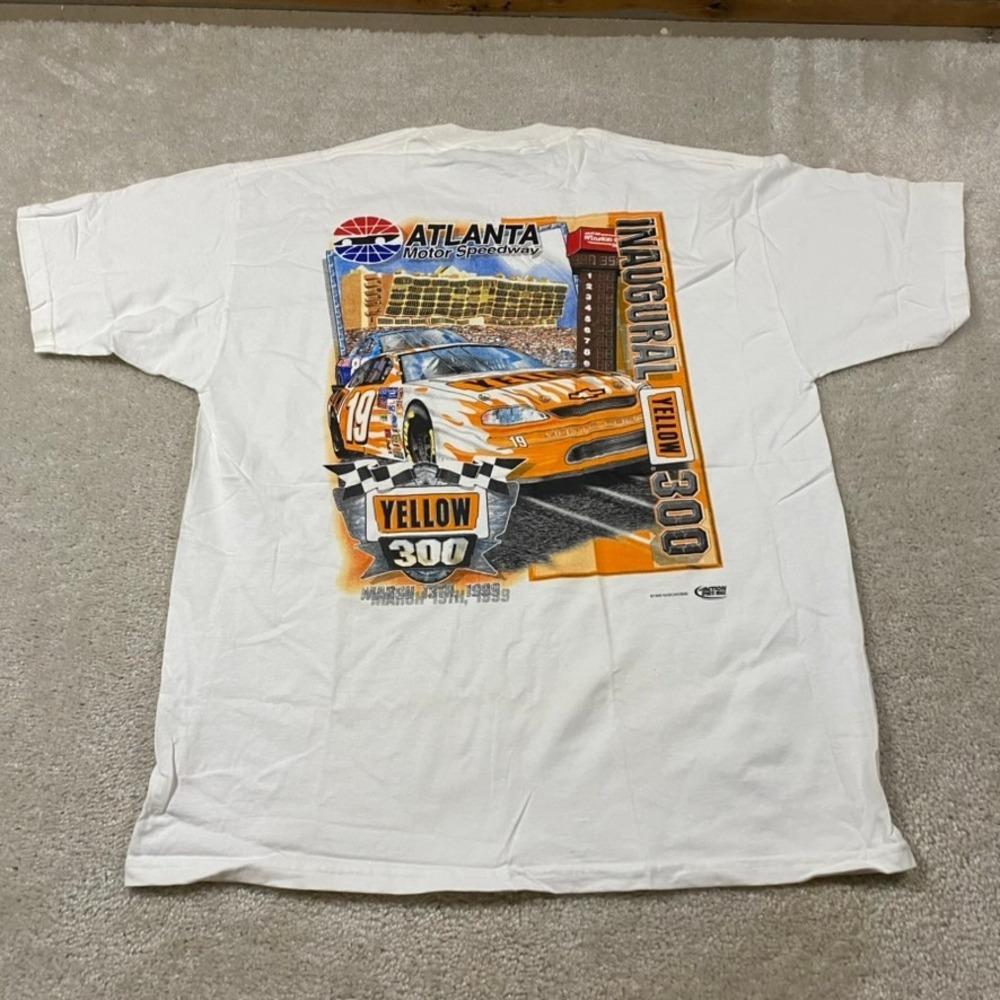 VTG 1999 NASCAR Atlanta Motor Speedway Yellow 300 T-Shirt Mens L White